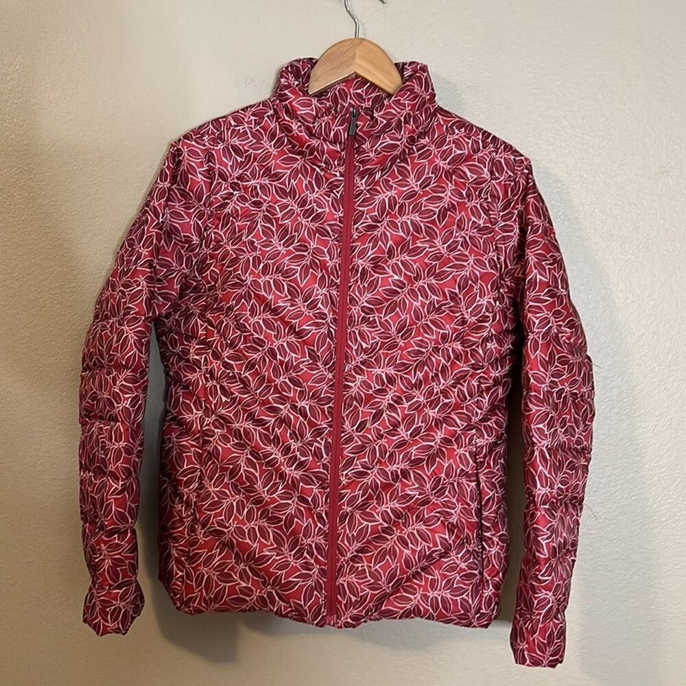 Lands' End Down Puffer Jacket Packable Red Floral Full Zip XS (2-4)